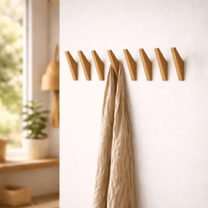 Minimalist Wall Hooks with Natural Wood Grain and Two-Tone Finish