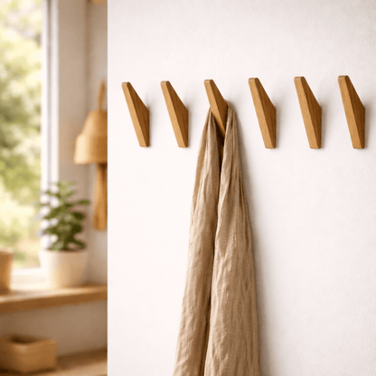 Minimalist Wall Hooks with Natural Wood Grain and Two-Tone Finish
