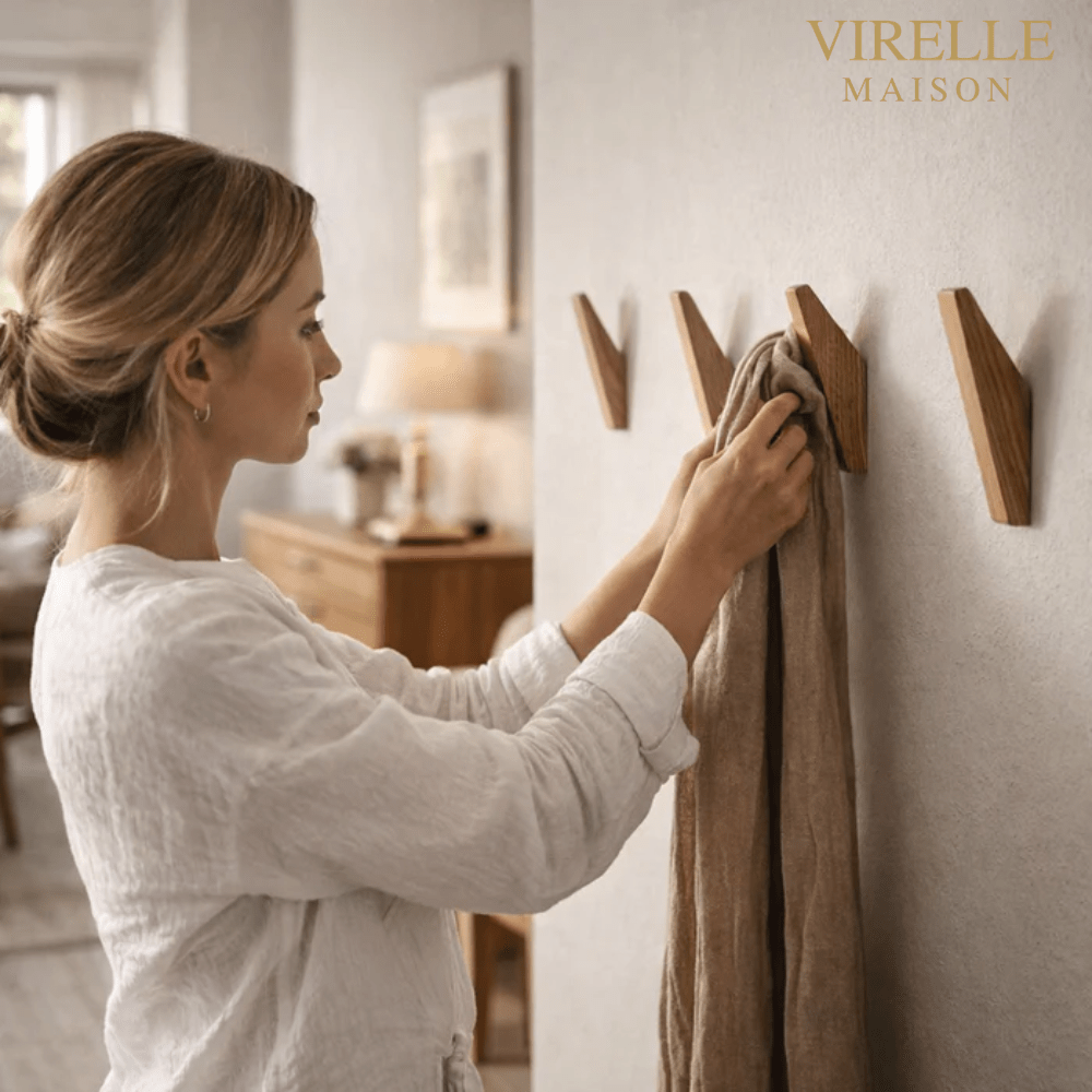 Minimalist Wall Hooks with Natural Wood Grain and Two-Tone Finish