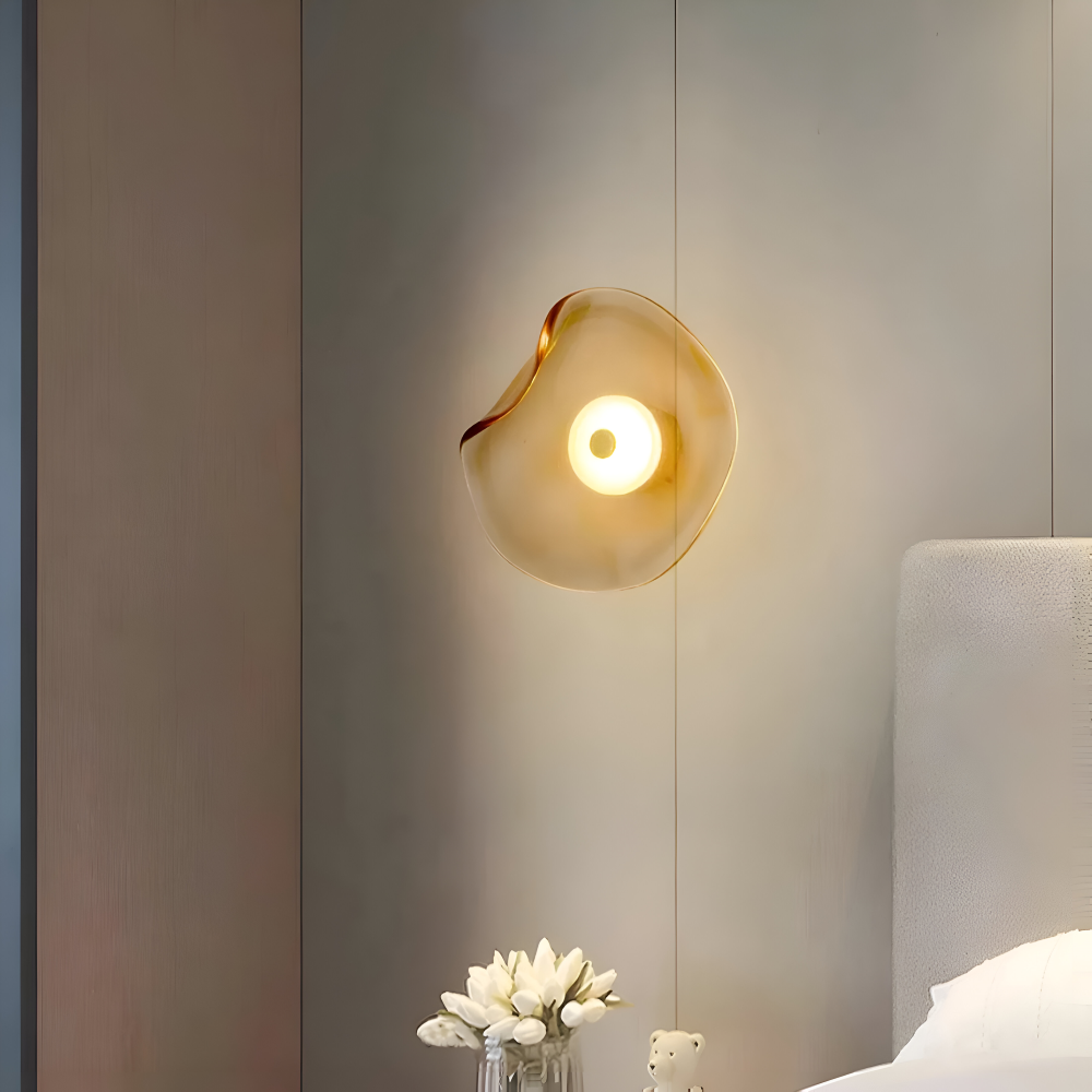 Modern Art Deco Wall Lamp with Curved Glass Shade and Warm LED Light