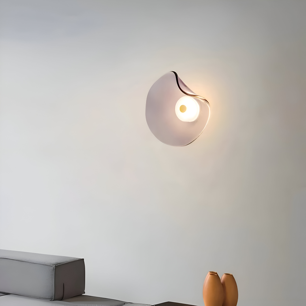 Modern Art Deco Wall Lamp with Curved Glass Shade and Warm LED Light