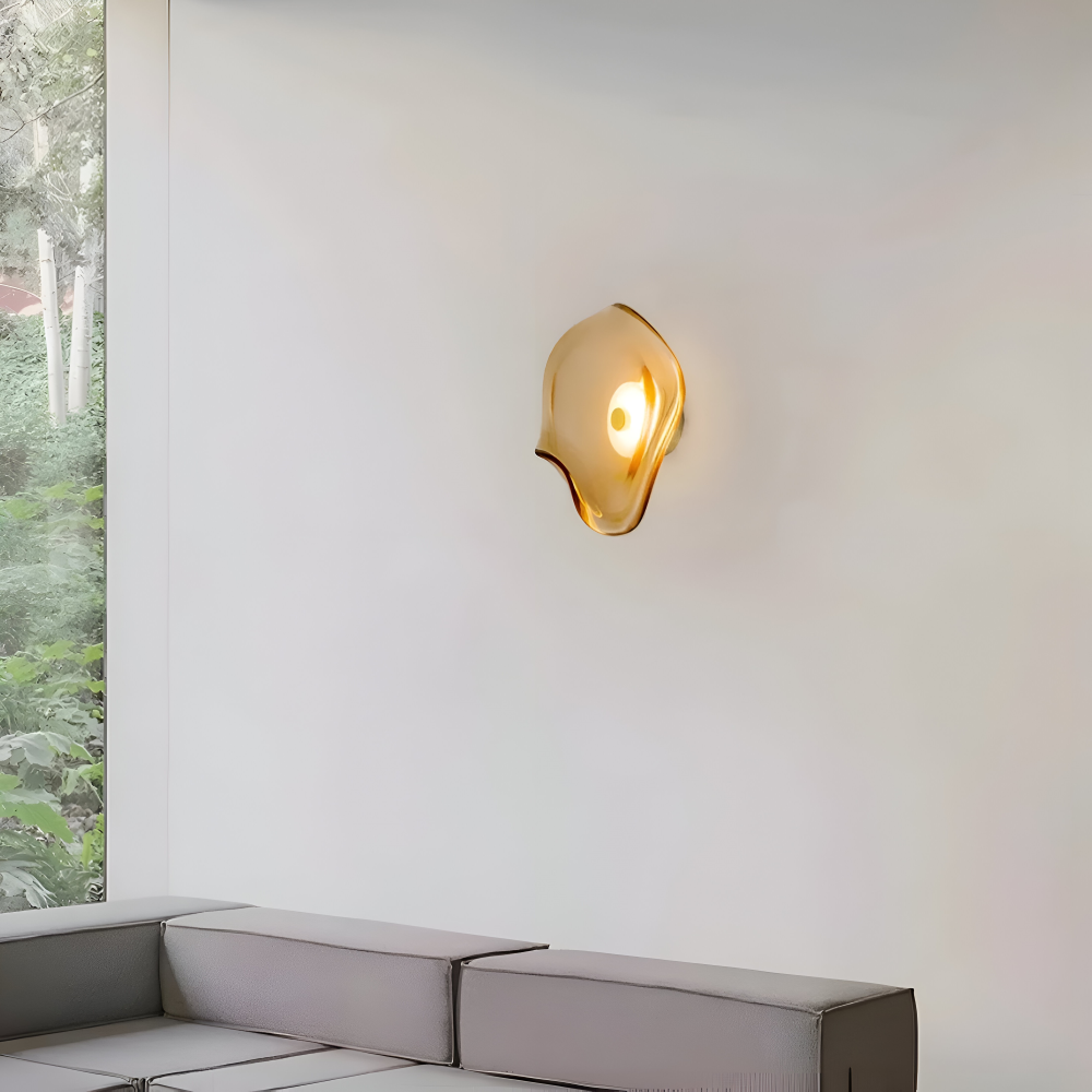 Modern Art Deco Wall Lamp with Curved Glass Shade and Warm LED Light