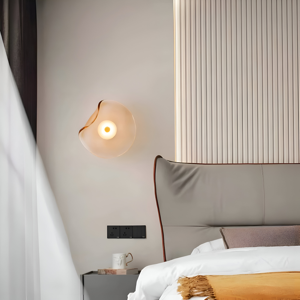 Modern Art Deco Wall Lamp with Curved Glass Shade and Warm LED Light
