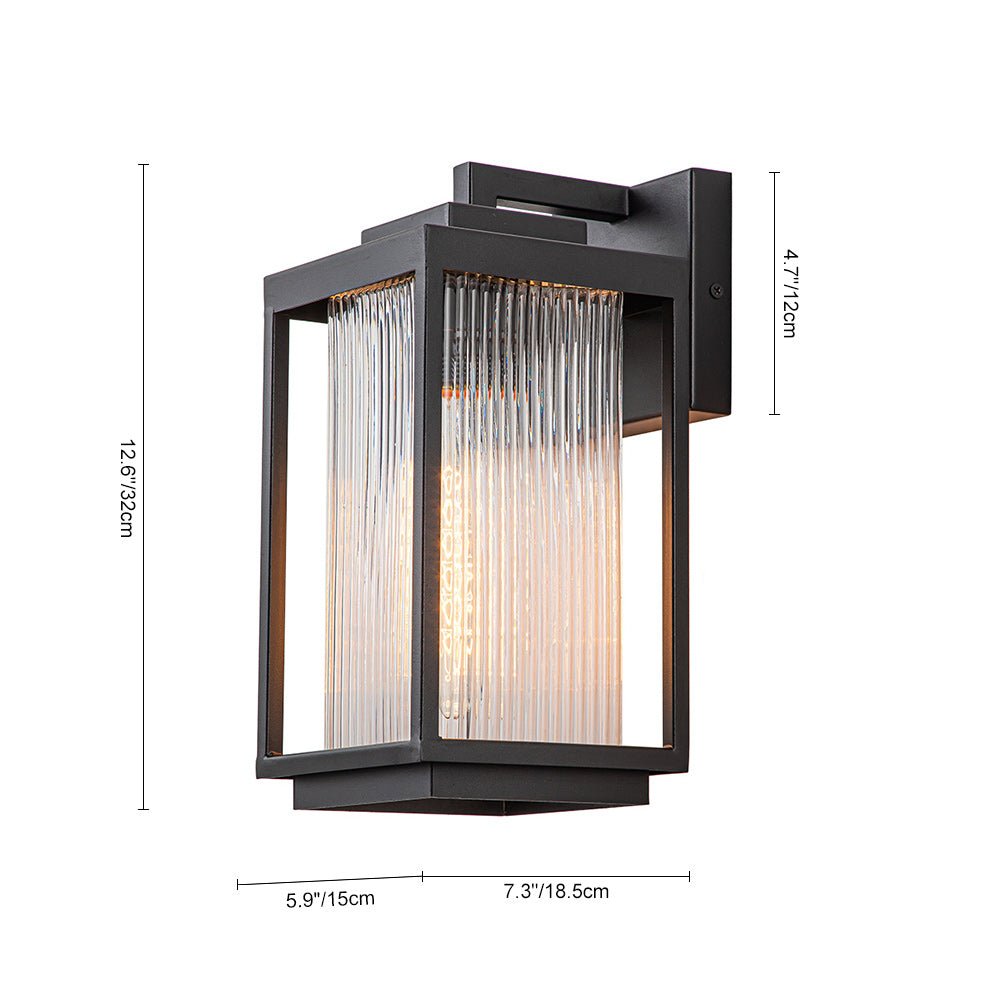 Modern Farmhouse Outdoor Wall Lantern with Ribbed Glass Shade and Open Metal Cage