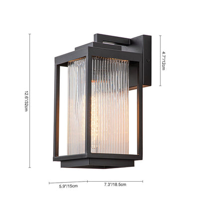 Modern Farmhouse Outdoor Wall Lantern with Ribbed Glass Shade and Open Metal Cage