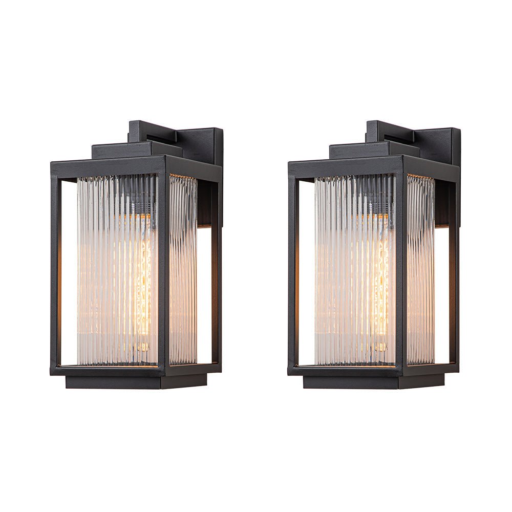 Modern Farmhouse Outdoor Wall Lantern with Ribbed Glass Shade and Open Metal Cage