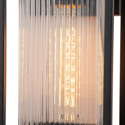 Modern Farmhouse Outdoor Wall Lantern with Ribbed Glass Shade and Open Metal Cage