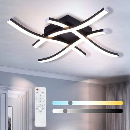 Modern LED Ceiling Light Dimmable with Remote Control and 4-Wave Design