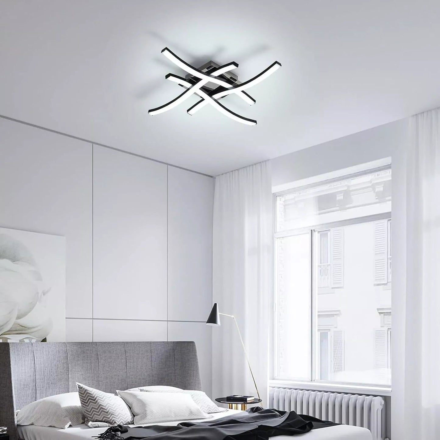 Modern LED Ceiling Light Dimmable with Remote Control and 4-Wave Design