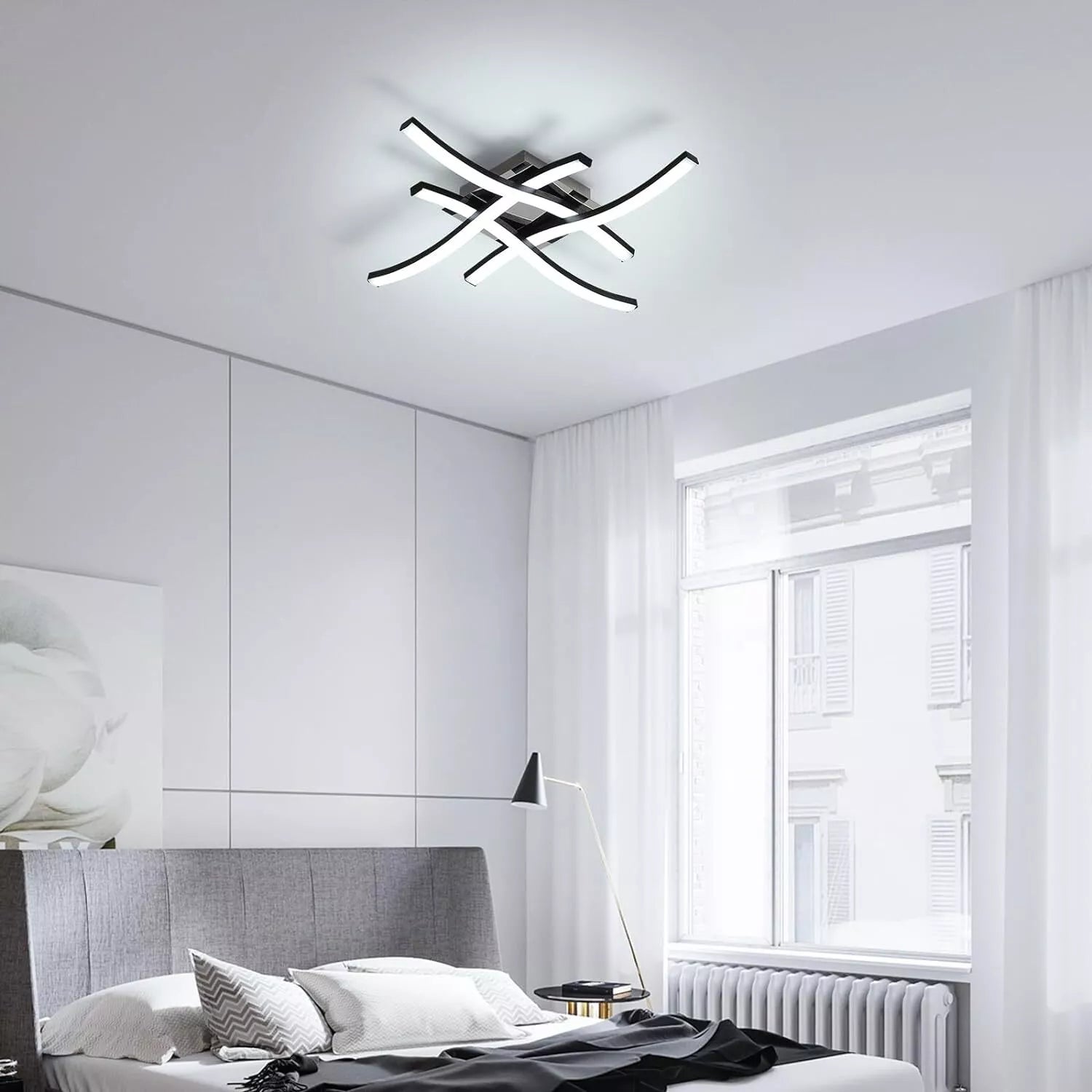 Modern LED Ceiling Light Dimmable with Remote Control and 4-Wave Design