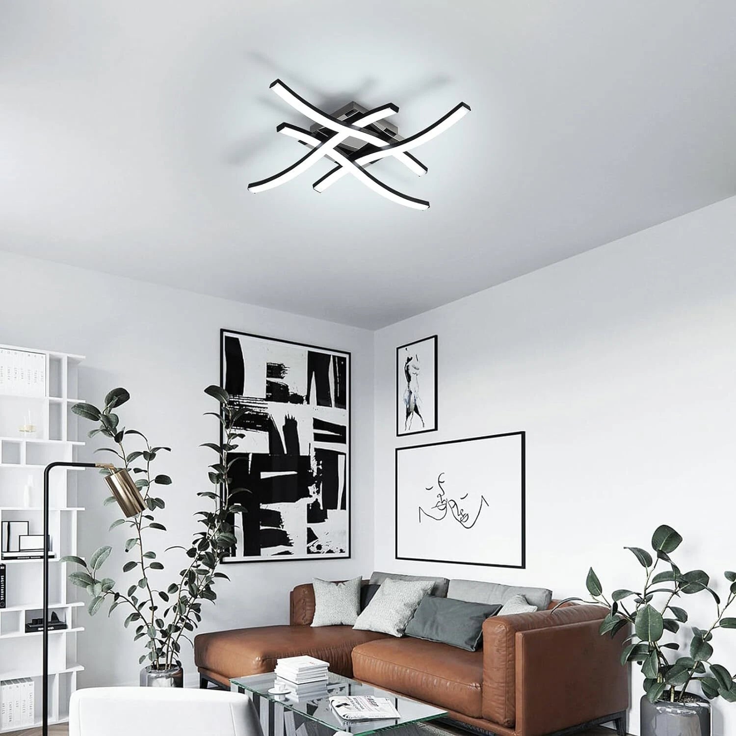 Modern LED Ceiling Light Dimmable with Remote Control and 4-Wave Design