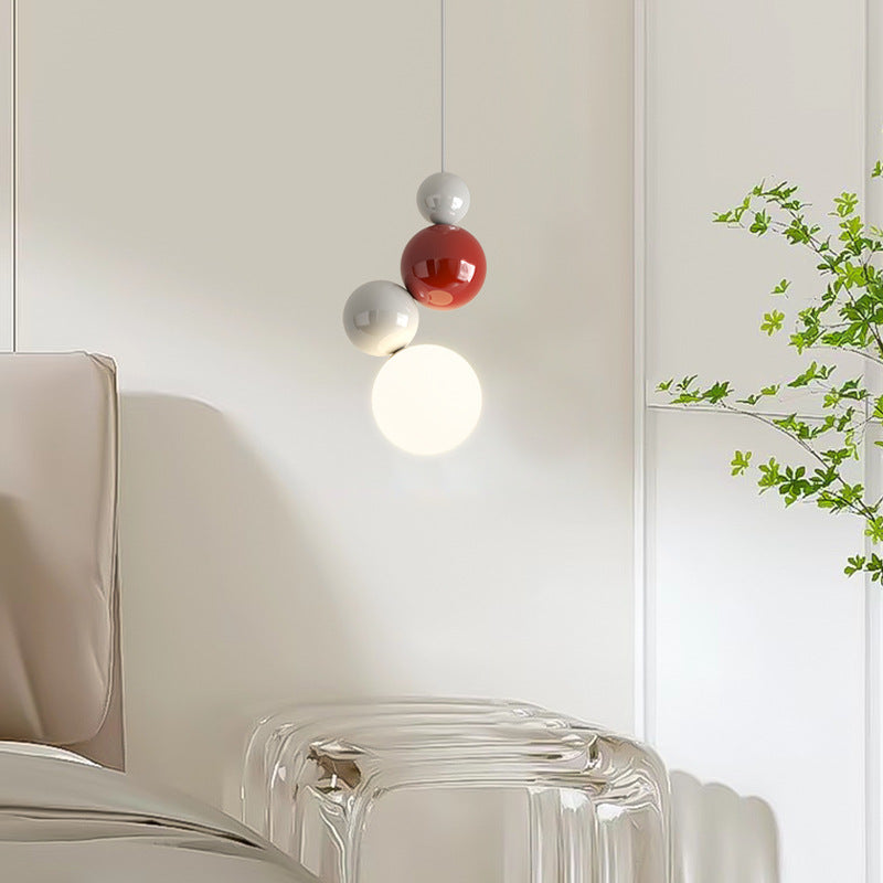 Modern LED Pendant Lamp with Stacked Glass Spheres and Metal Frame