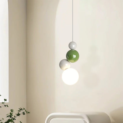 Modern LED Pendant Lamp with Stacked Glass Spheres and Metal Frame