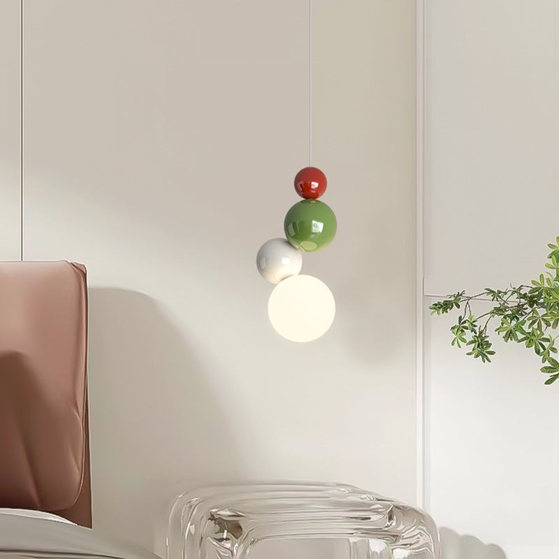Modern LED Pendant Lamp with Stacked Glass Spheres and Metal Frame