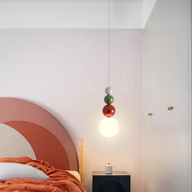 Modern LED Pendant Lamp with Stacked Glass Spheres and Metal Frame