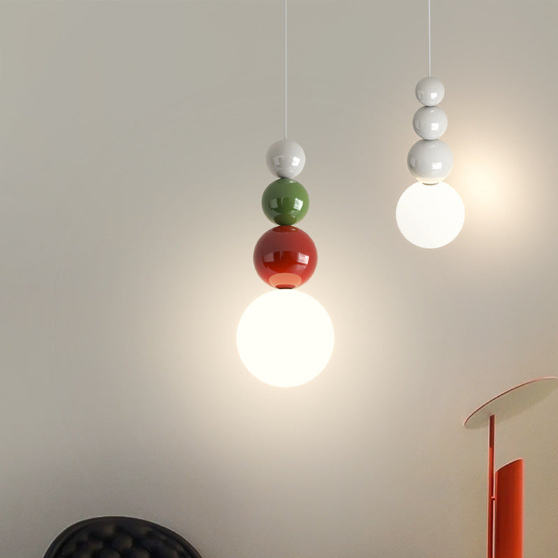 Modern LED Pendant Lamp with Stacked Glass Spheres and Metal Frame