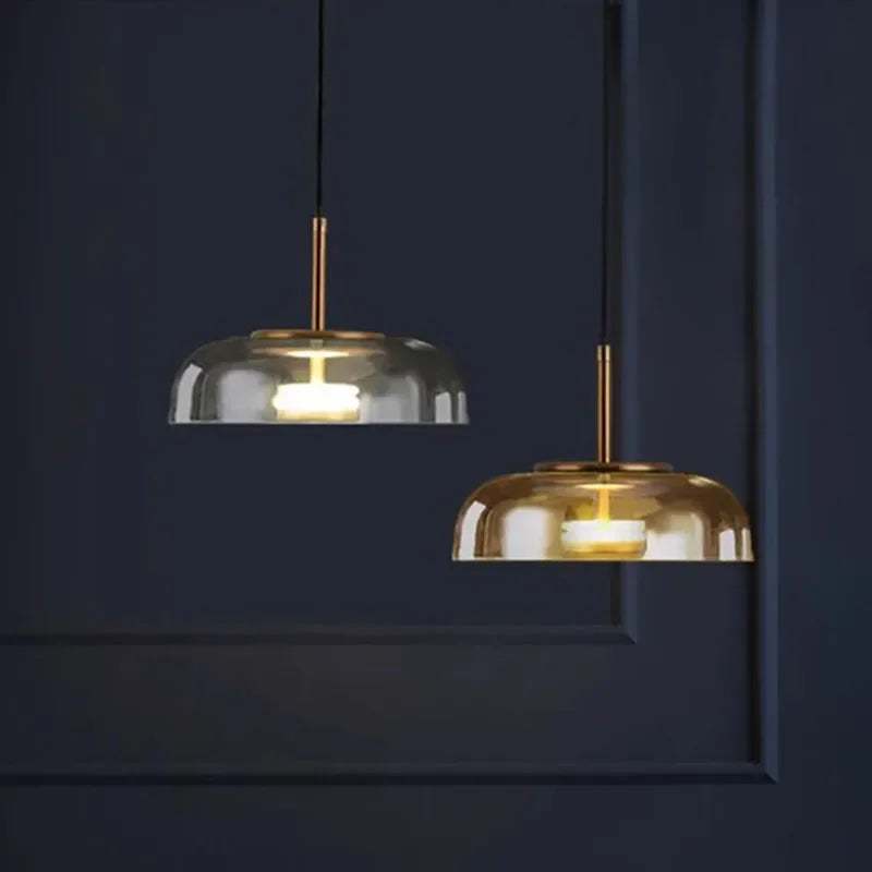 Modern Pendant Lamp with Glass Shade and Adjustable Height