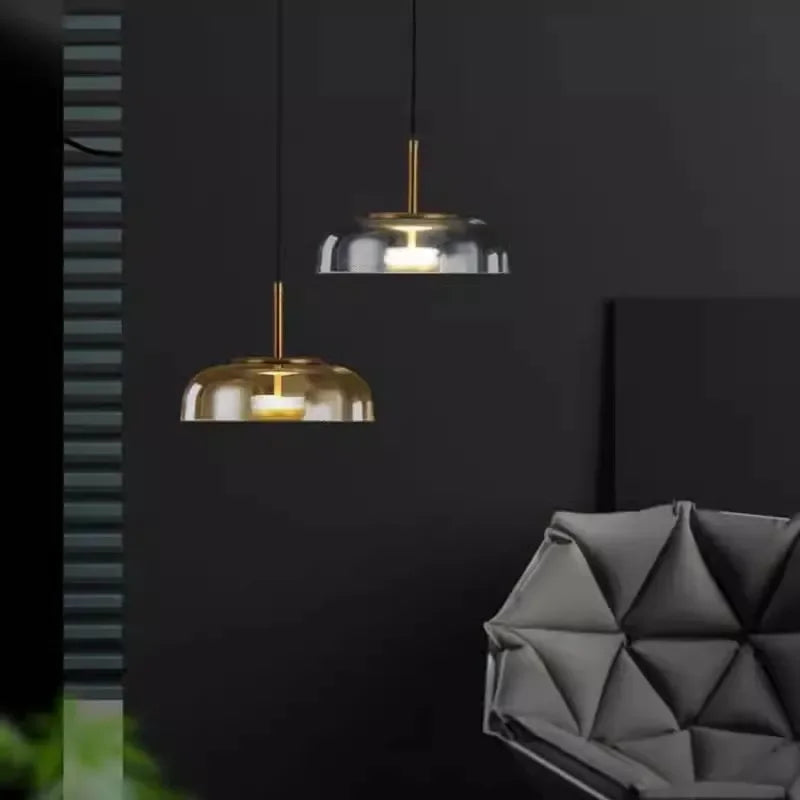 Modern Pendant Lamp with Glass Shade and Adjustable Height