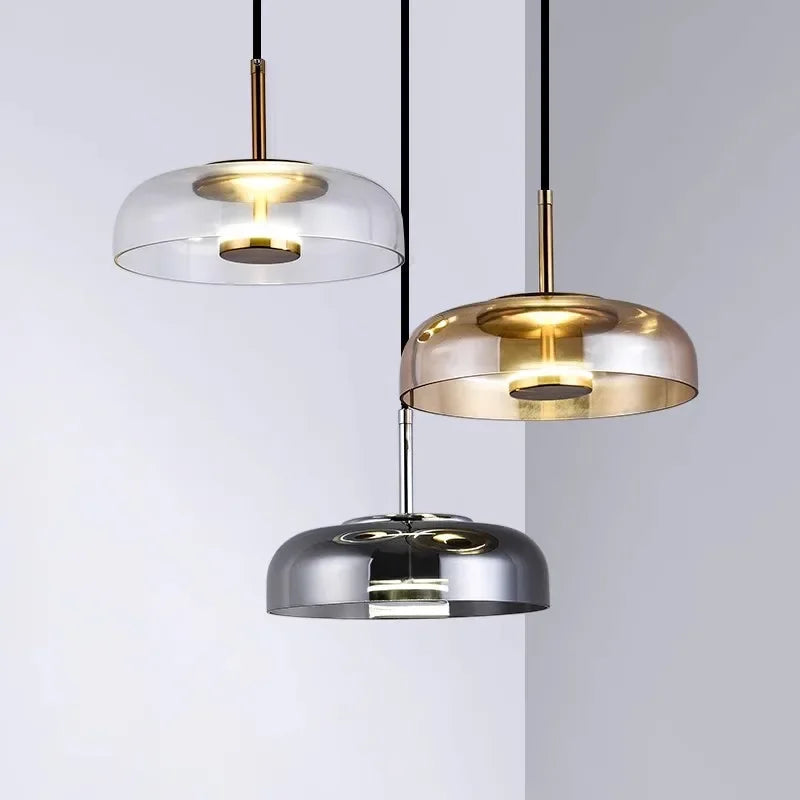 Modern Pendant Lamp with Glass Shade and Adjustable Height