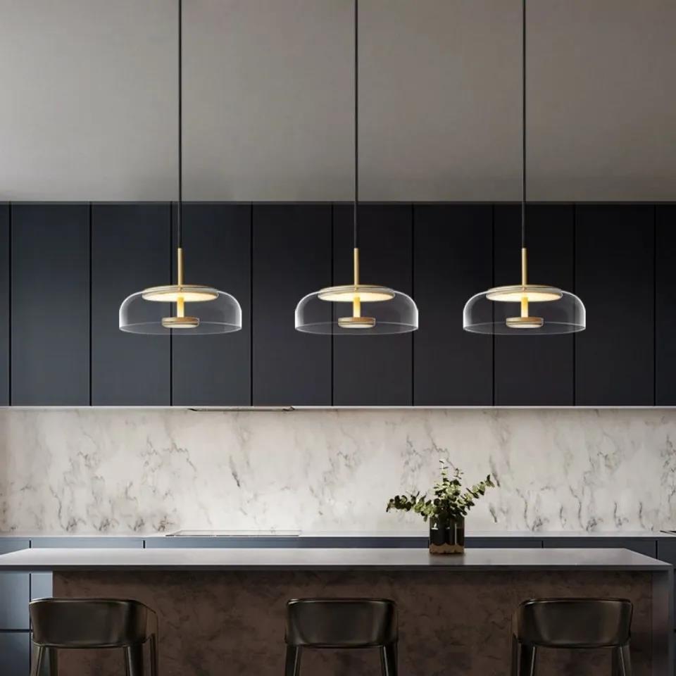 Modern Pendant Lamp with Glass Shade and Adjustable Height