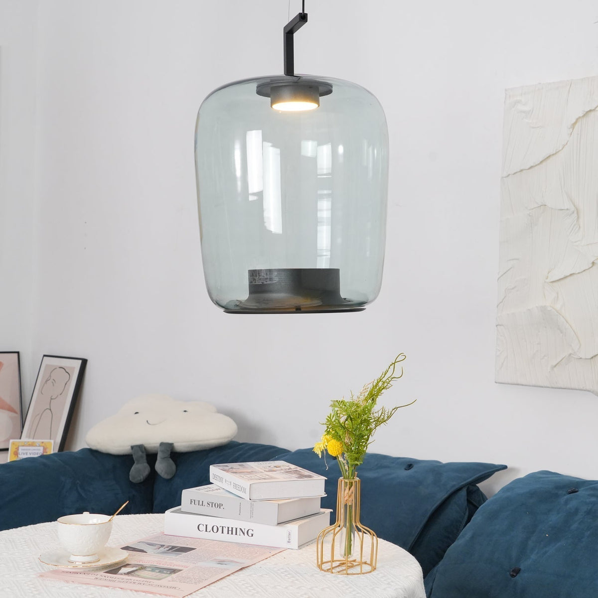 Modern Pendant Lamp with Tinted Glass Shade and Integrated LED