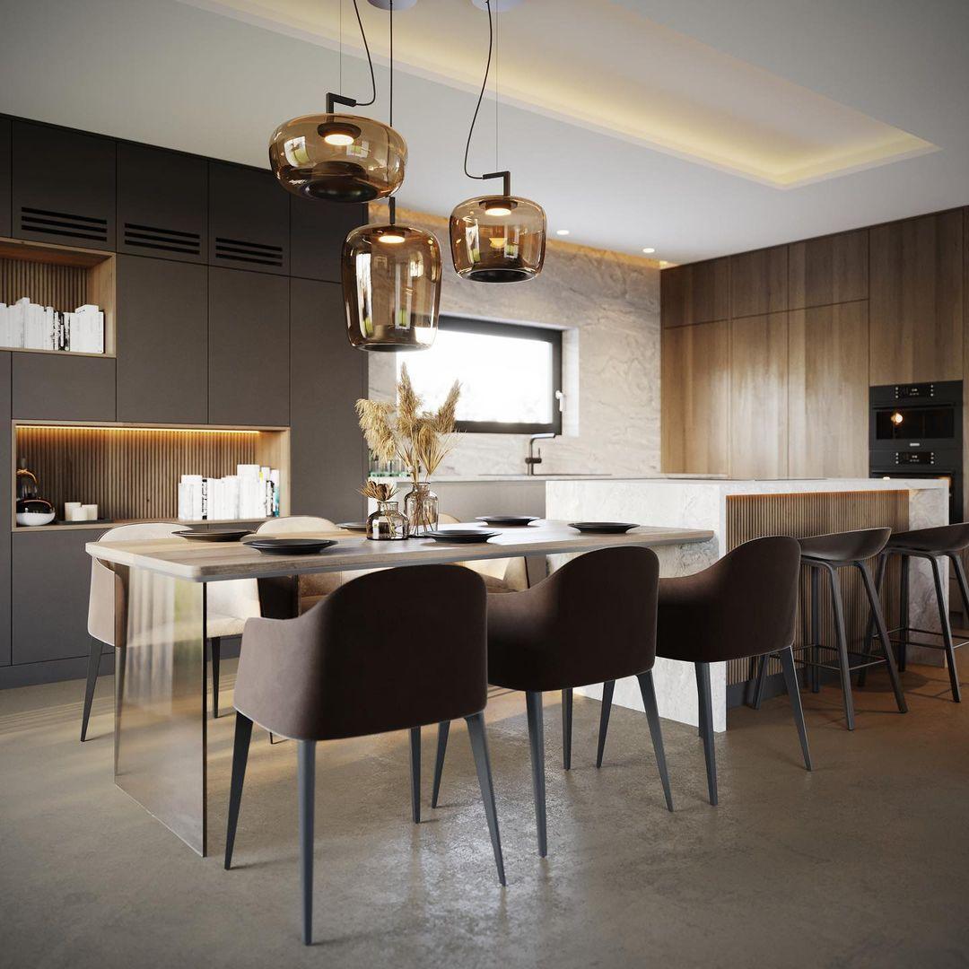 Modern Pendant Lamp with Tinted Glass Shade and Integrated LED