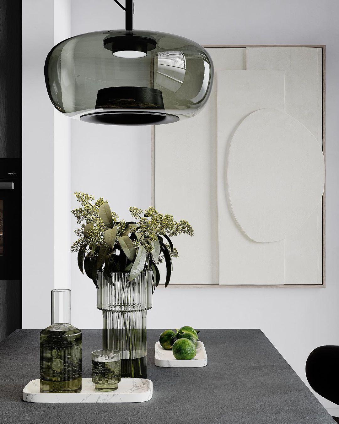 Modern Pendant Lamp with Tinted Glass Shade and Integrated LED