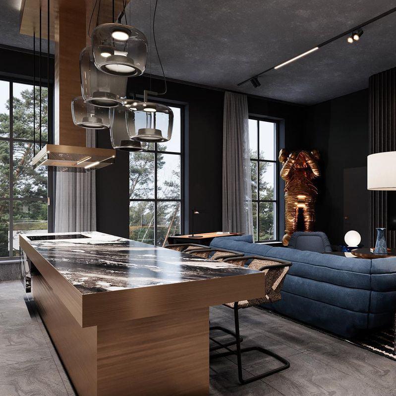 Modern Pendant Lamp with Tinted Glass Shade and Integrated LED