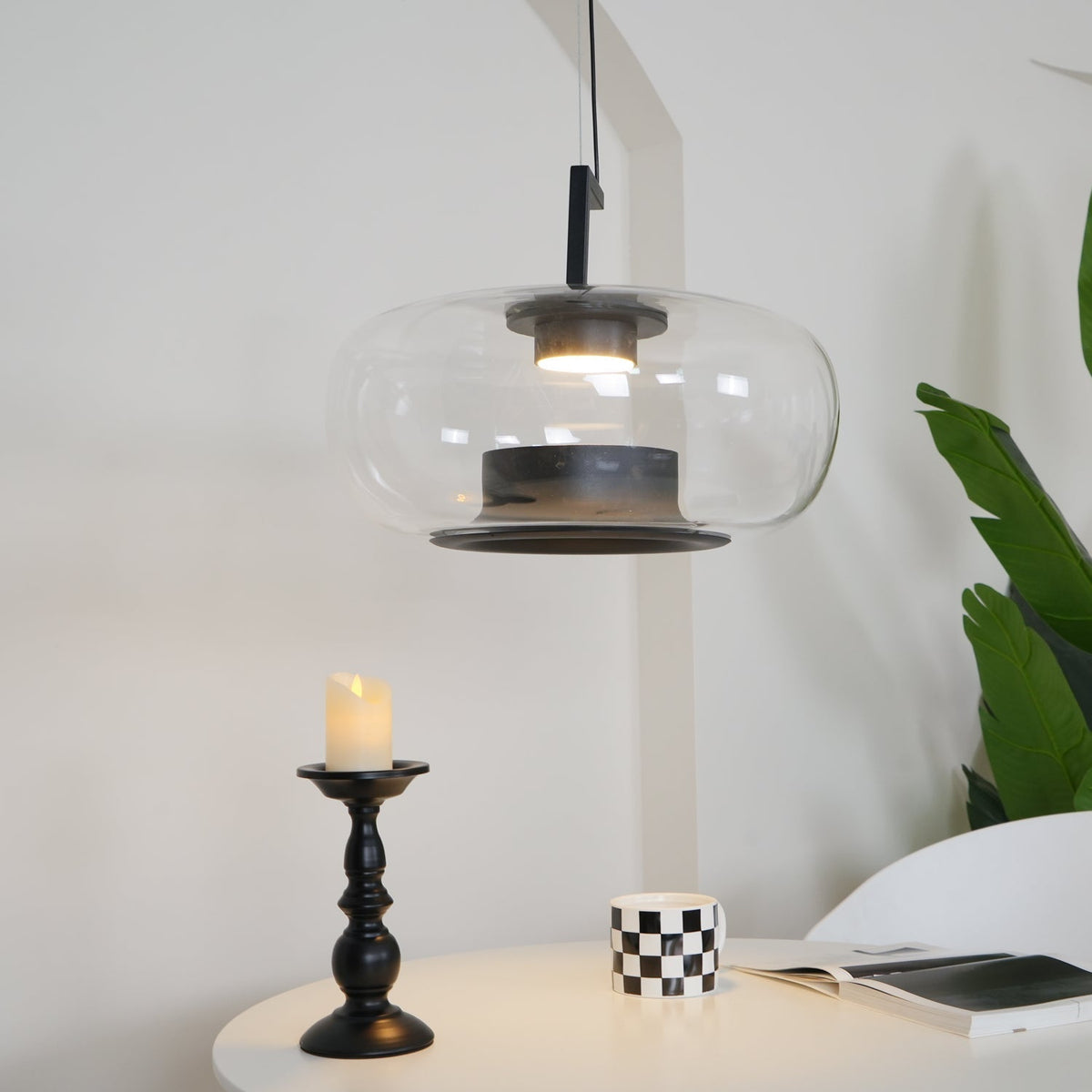 Modern Pendant Lamp with Tinted Glass Shade and Integrated LED