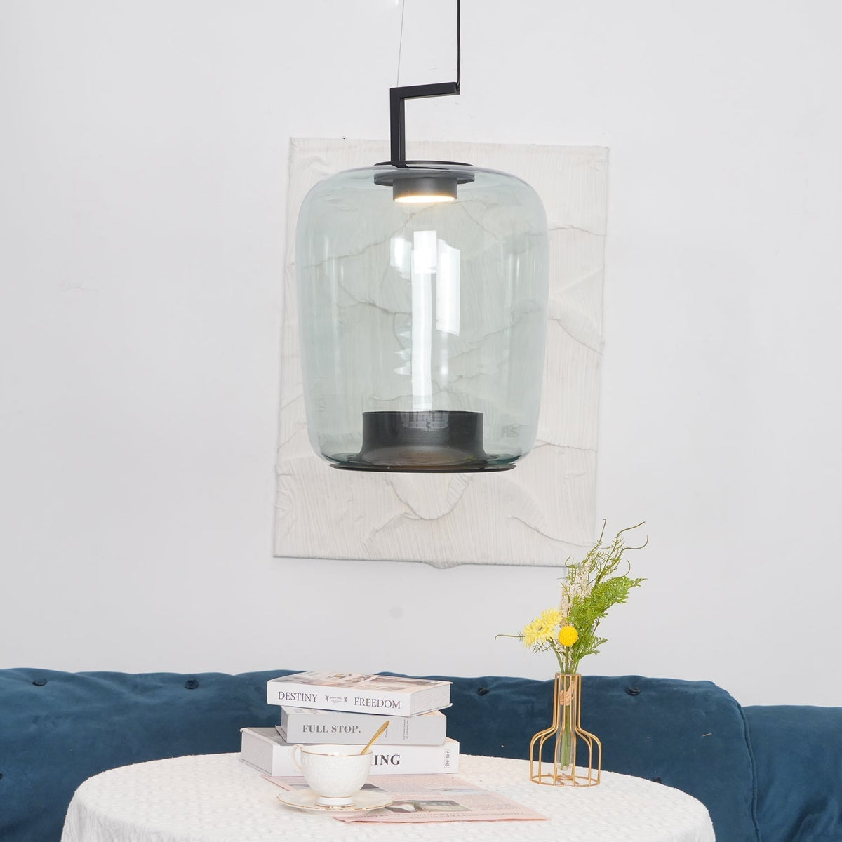 Modern Pendant Lamp with Tinted Glass Shade and Integrated LED