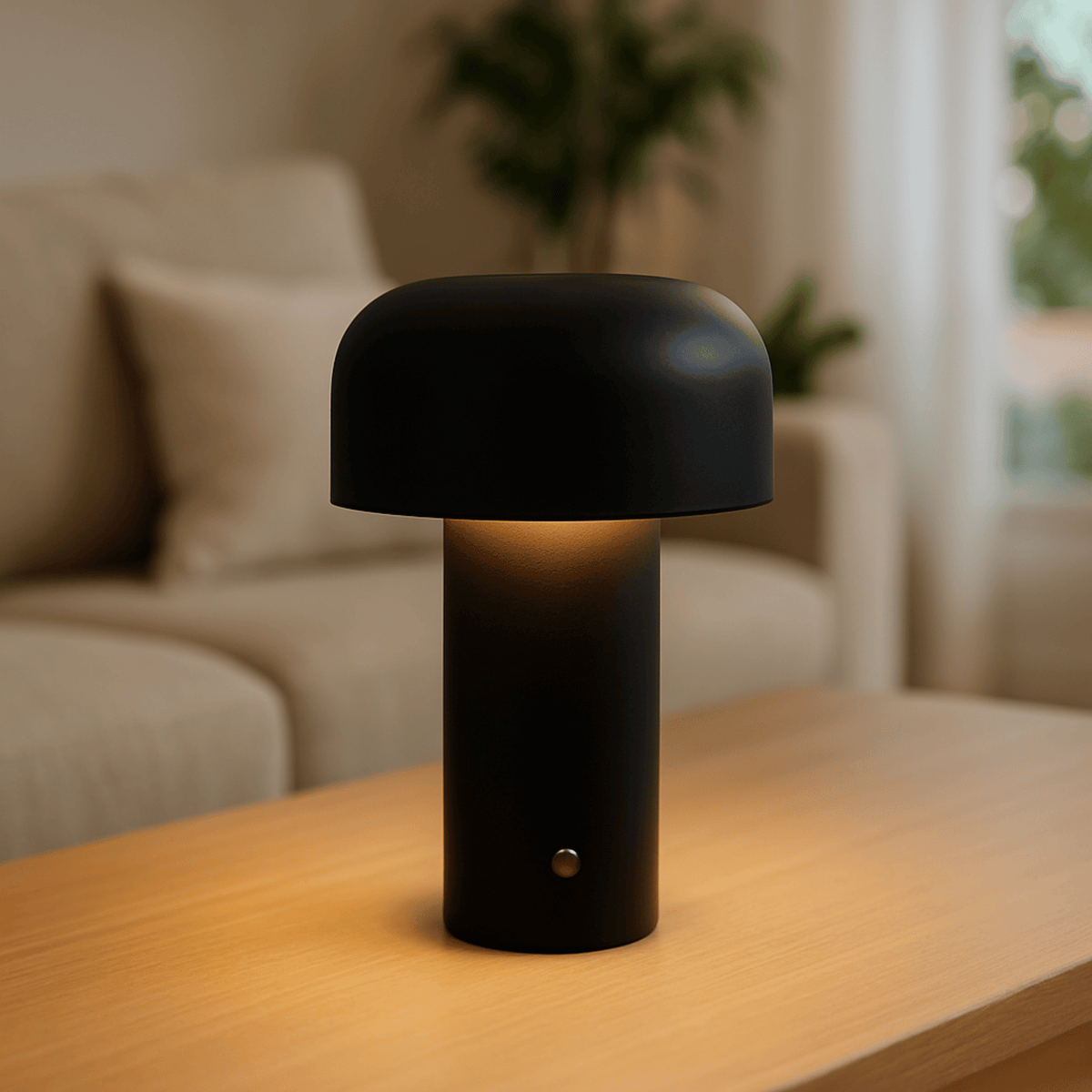 Modern Rechargeable Table Lamp with Dome Metal Shade and Integrated LED