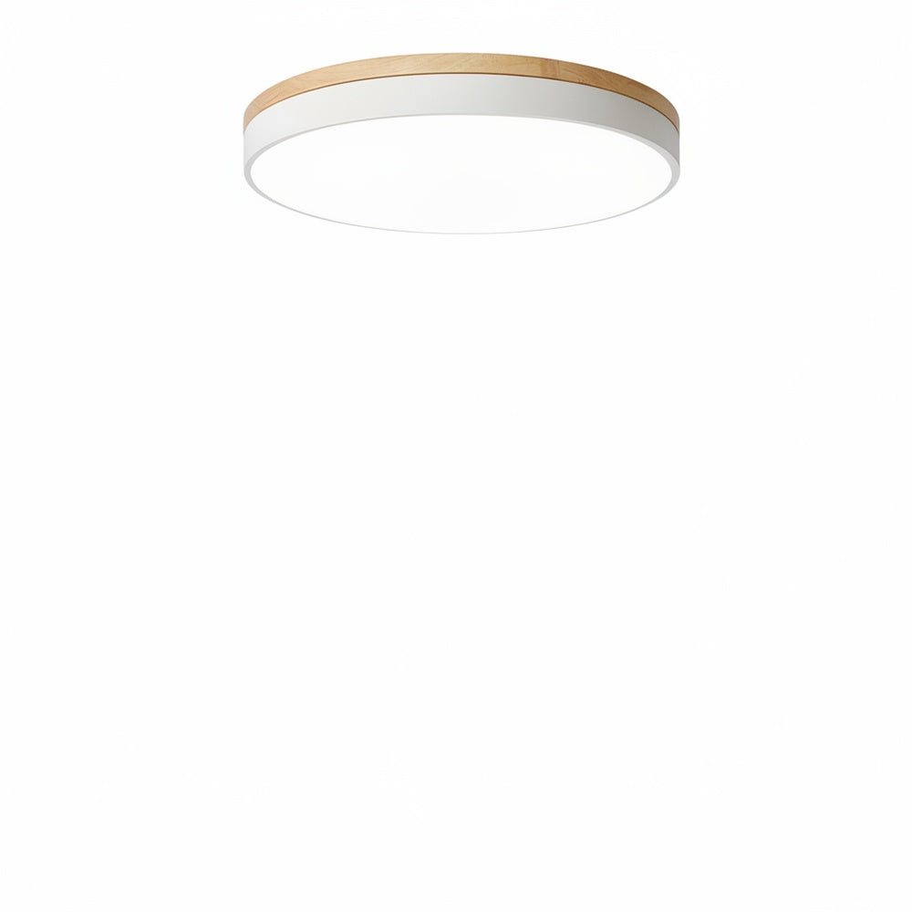Modern Round Flush Ceiling Light with Wooden Frame and Acrylic Diffuser