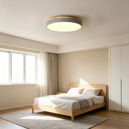 Modern Round Flush Ceiling Light with Wooden Frame and Acrylic Diffuser