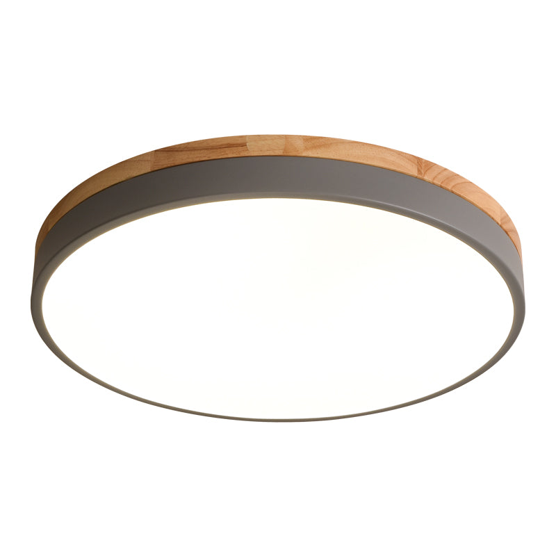 Modern Round Flush Ceiling Light with Wooden Frame and Acrylic Diffuser