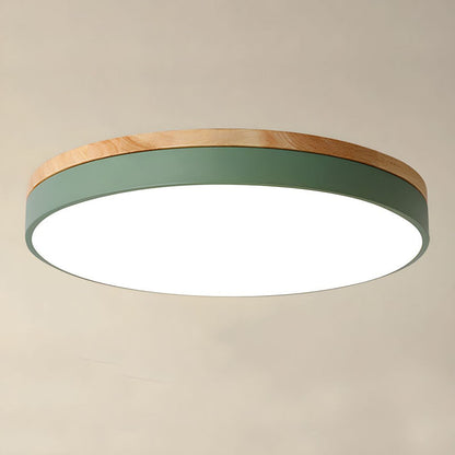 Modern Round Flush Ceiling Light with Wooden Frame and Acrylic Diffuser