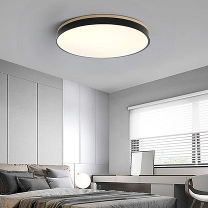 Modern Round Flush Ceiling Light with Wooden Frame and Acrylic Diffuser