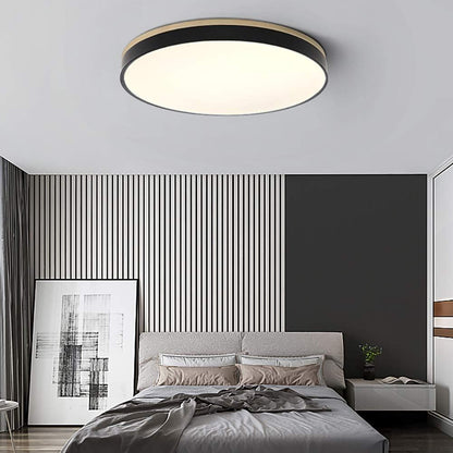 Modern Round Flush Ceiling Light with Wooden Frame and Acrylic Diffuser