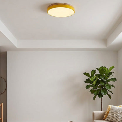 Modern Round Flush Ceiling Light with Wooden Frame and Acrylic Diffuser