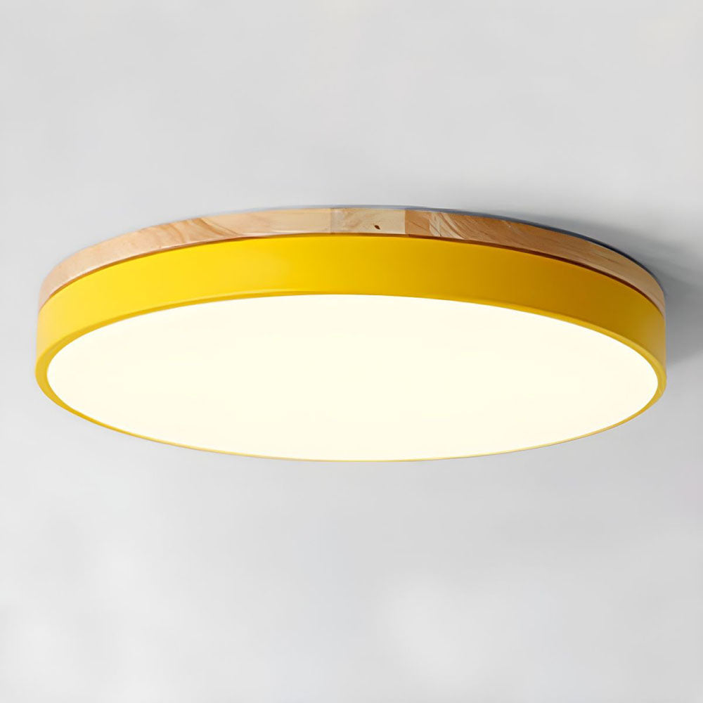 Modern Round Flush Ceiling Light with Wooden Frame and Acrylic Diffuser