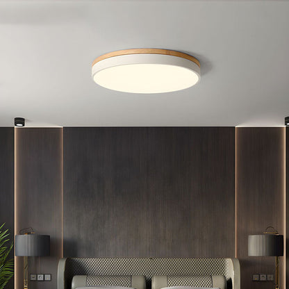 Modern Round Flush Ceiling Light with Wooden Frame and Acrylic Diffuser