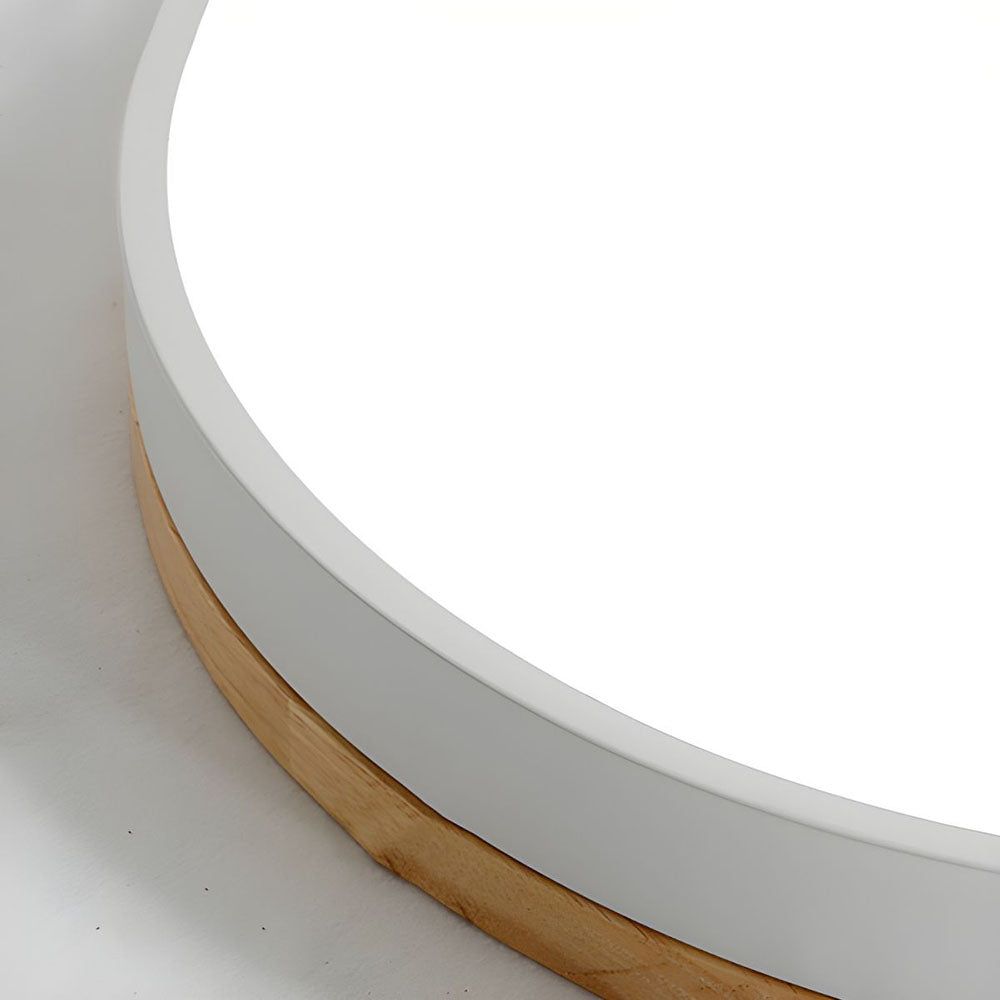 Modern Round Flush Ceiling Light with Wooden Frame and Acrylic Diffuser