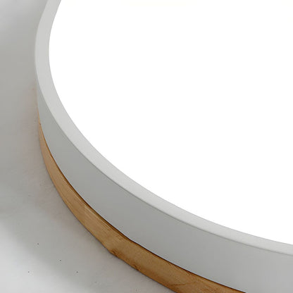 Modern Round Flush Ceiling Light with Wooden Frame and Acrylic Diffuser