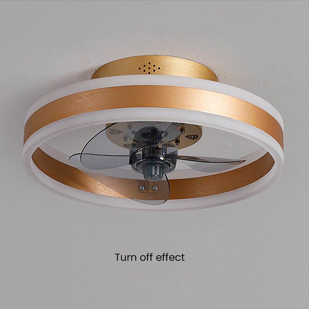 Modern Round Flush Mount Ceiling Fan with LED Light