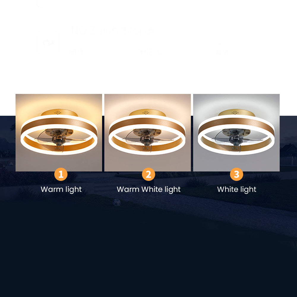 Modern Round Flush Mount Ceiling Fan with LED Light
