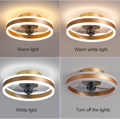 Modern Round Flush Mount Ceiling Fan with LED Light