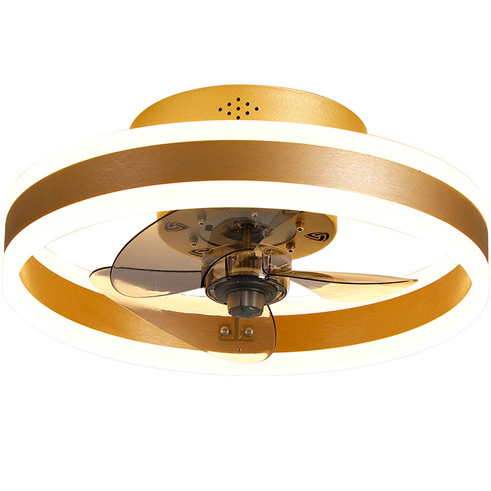 Modern Round Flush Mount Ceiling Fan with LED Light