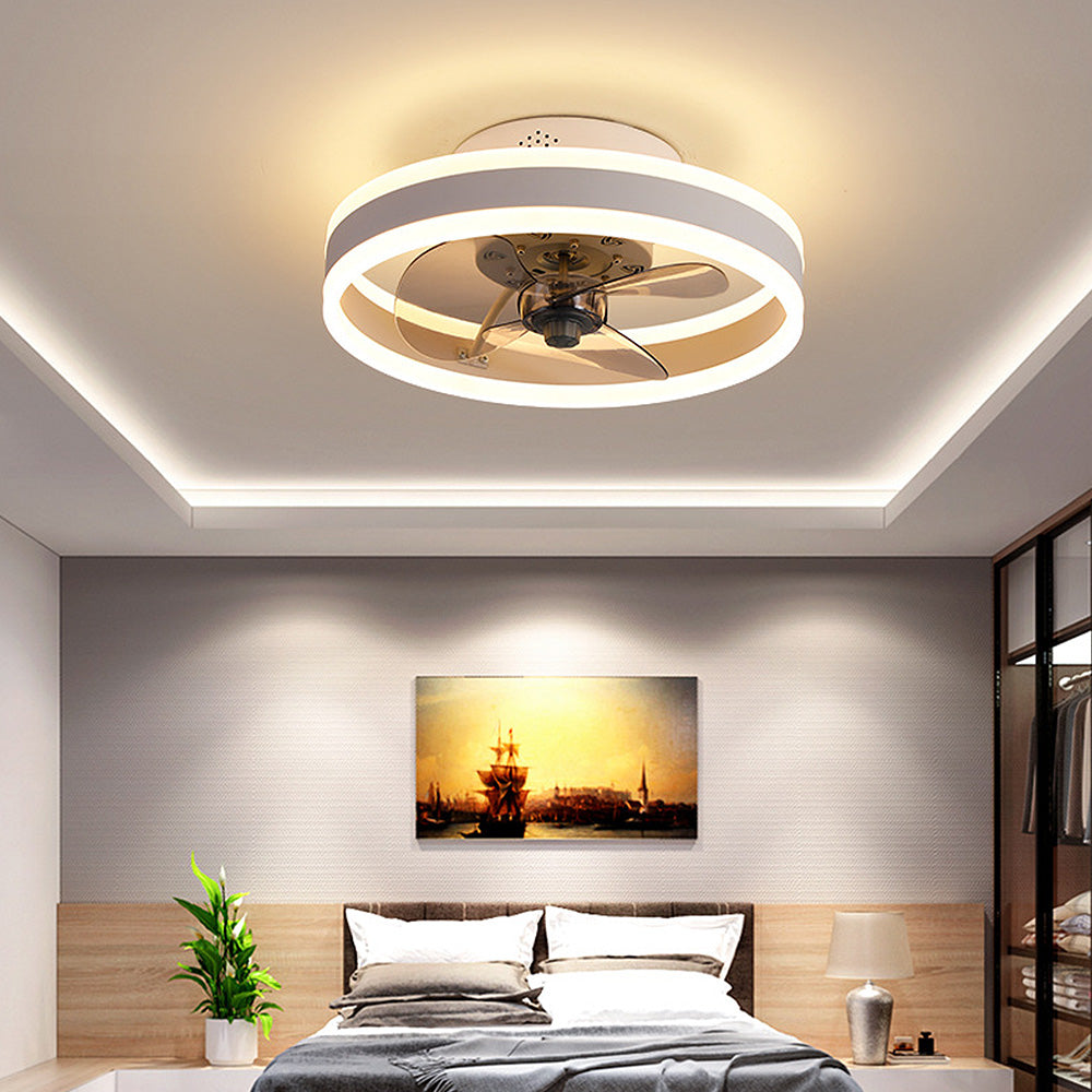 Modern Round Flush Mount Ceiling Fan with LED Light