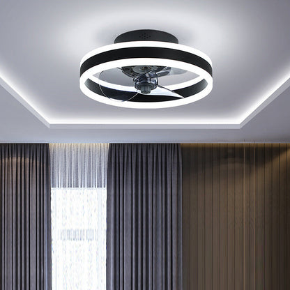 Modern Round Flush Mount Ceiling Fan with LED Light