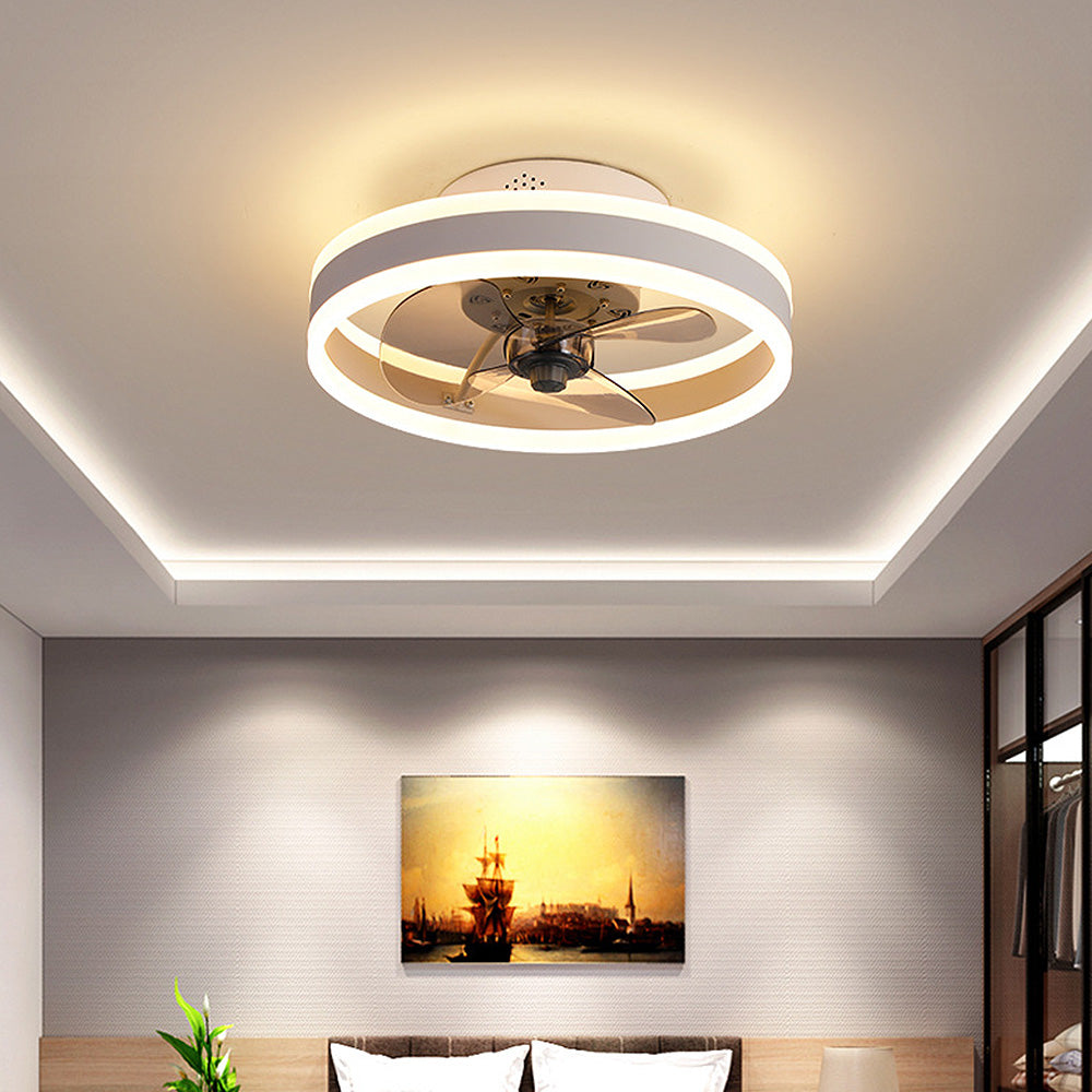 Modern Round Flush Mount Ceiling Fan with LED Light