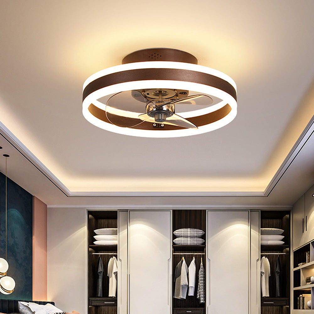 Modern Round Flush Mount Ceiling Fan with LED Light